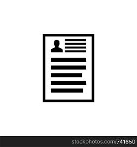 Resume document icon. Application, report, register page. Black simple sign business concept. Vector illustration for design, web, infographic.