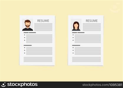 resume documents with photo in flat style, vector. resume documents with photo in flat style