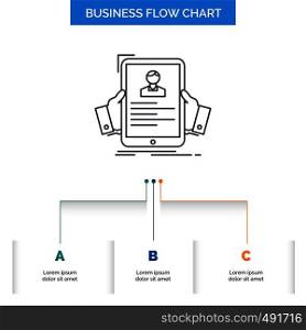 resume, employee, hiring, hr, profile Business Flow Chart Design with 3 Steps. Line Icon For Presentation Background Template Place for text. Vector EPS10 Abstract Template background
