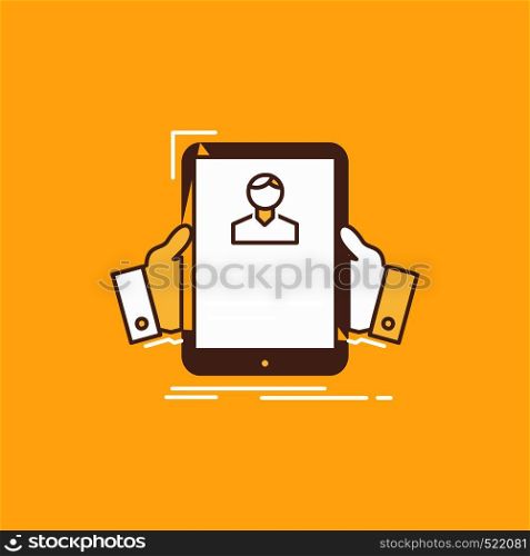 resume, employee, hiring, hr, profile Flat Line Filled Icon. Beautiful Logo button over yellow background for UI and UX, website or mobile application. Vector EPS10 Abstract Template background