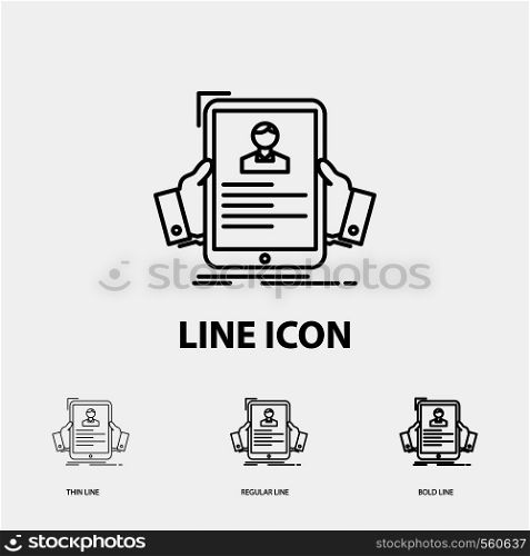 resume, employee, hiring, hr, profile Icon in Thin, Regular and Bold Line Style. Vector illustration. Vector EPS10 Abstract Template background