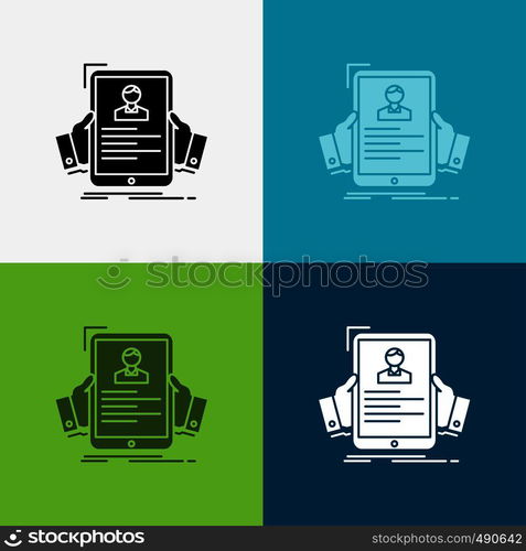 resume, employee, hiring, hr, profile Icon Over Various Background. glyph style design, designed for web and app. Eps 10 vector illustration. Vector EPS10 Abstract Template background