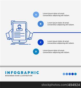 resume, employee, hiring, hr, profile Infographics Template for Website and Presentation. Line Blue icon infographic style vector illustration. Vector EPS10 Abstract Template background