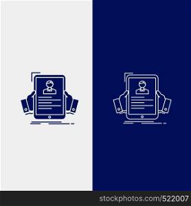 resume, employee, hiring, hr, profile Line and Glyph web Button in Blue color Vertical Banner for UI and UX, website or mobile application. Vector EPS10 Abstract Template background