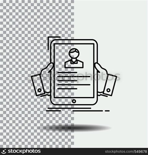 resume, employee, hiring, hr, profile Line Icon on Transparent Background. Black Icon Vector Illustration. Vector EPS10 Abstract Template background