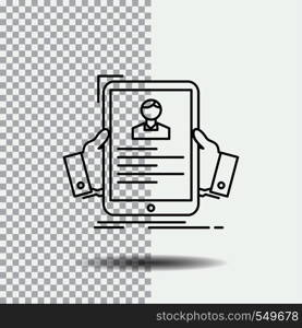 resume, employee, hiring, hr, profile Line Icon on Transparent Background. Black Icon Vector Illustration. Vector EPS10 Abstract Template background