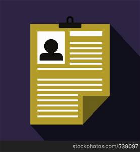 Resume icon in flat style on a violet background. Resume icon in flat style
