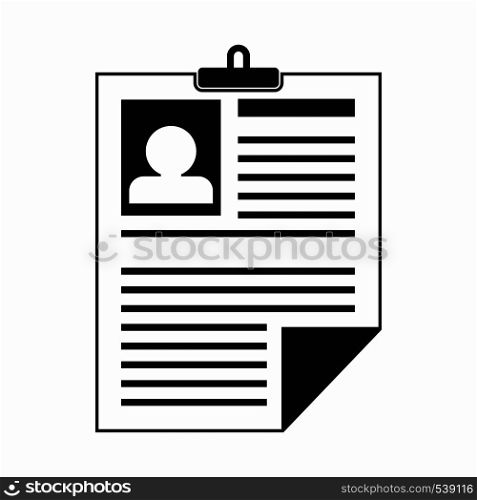 Resume icon in simple style on a white background. Resume icon in simple style