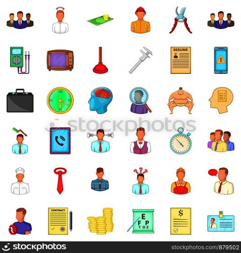 Resume icons set. Cartoon style of 36 resume vector icons for web isolated on white background. Resume icons set, cartoon style