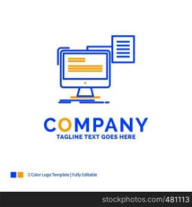 resume, storage, print, cv, document Blue Yellow Business Logo template. Creative Design Template Place for Tagline.