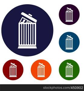 Resume thrown away in the trash can icons set in flat circle reb, blue and green color for web. Resume thrown away in the trash can icons set