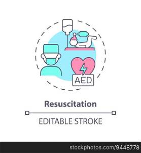 Resuscitation concept icon. Life support. Airway management. Critical illness. Aid help. Emergency health care abstract idea thin line illustration. Isolated outline drawing. Editable stroke. Resuscitation concept icon