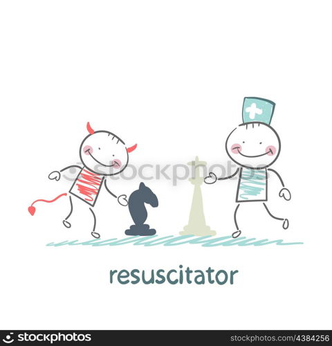 resuscitator carry on a stretcher patientresuscitator plays chess with the devil