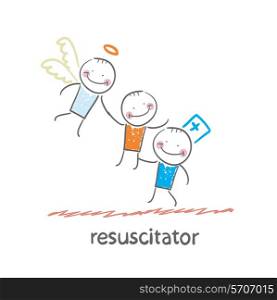 resuscitator keeps patients picking up Angel. Fun cartoon style illustration. The situation of life.