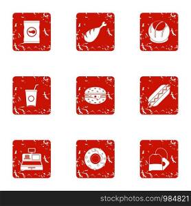 Retail dealer icons set. Grunge set of 9 retail dealer vector icons for web isolated on white background. Retail dealer icons set, grunge style