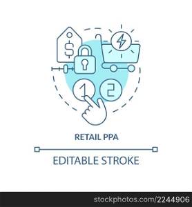 Retail PPA turquoise concept icon. Clean energy. Power purchase agreement definition abstract idea thin line illustration. Isolated outline drawing. Editable stroke. Arial, Myriad Pro-Bold fonts used. Retail PPA turquoise concept icon