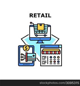 Retail Tech Vector Icon Concept. Internet Online Store And Contactless Payment Retail Technology Service. Digital Tablet And Computer For Purchasing And Buying Goods Color Illustration. Retail Tech Vector Concept Color Illustration