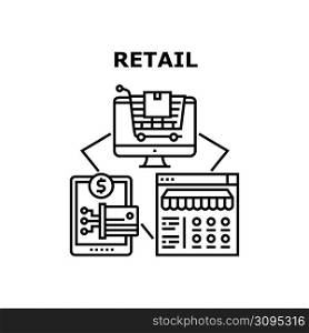 Retail Tech Vector Icon Concept. Internet Online Store And Contactless Payment Retail Technology Service. Digital Tablet And Computer For Purchasing And Buying Goods Black Illustration. Retail Tech Vector Concept Color Illustration