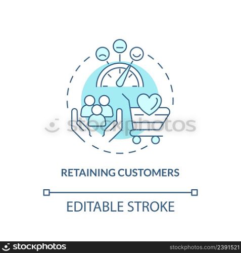 Retaining customers turquoise concept icon. Business sales problem abstract idea thin line illustration. Encourage loyalty. Isolated outline drawing. Editable stroke. Arial, Myriad Pro-Bold fonts used. Retaining customers turquoise concept icon