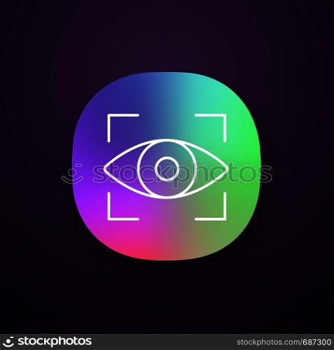 Retina scan app icon. Iris recognition. Eye scanning. UI/UX user interface. Biometric identification. Optical recognition. Web or mobile application. Vector isolated illustration. Retina scan app icon