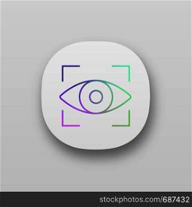 Retina scan app icon. Iris recognition. Eye scanning. UI/UX user interface. Biometric identification. Optical recognition. Web or mobile application. Vector isolated illustration. Retina scan app icon