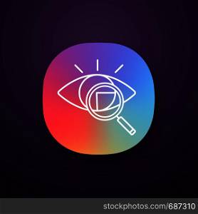 Retina scan app icon. Iris recognition. UI/UX user interface. Web or mobile application. Eye scanning. Biometric identification. Optical recognition. Vision diagnostic. Vector isolated illustration. Retina scan app icon