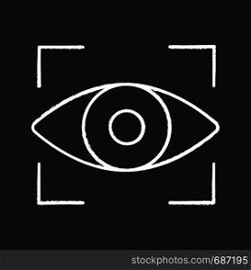 Retina scan chalk icon. Iris recognition. Eye scanning. Biometric identification. Optical recognition. Isolated vector chalkboard illustrations. Retina scan chalk icon