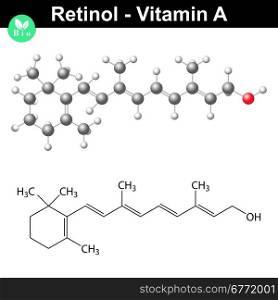 Retinol structure, vitamin a molecule, 2d vector isolated on white background, eps 8