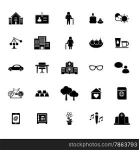 Retirement community icons on white background, stock vector