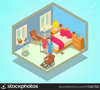 Retirement home concept banner. Isometric banner of retirement home vector concept for web, giftcard and postcard. Retirement home concept banner, isometric style