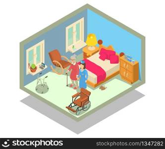 Retirement home concept banner. Isometric banner of retirement home vector concept for web, giftcard and postcard. Retirement home concept banner, isometric style