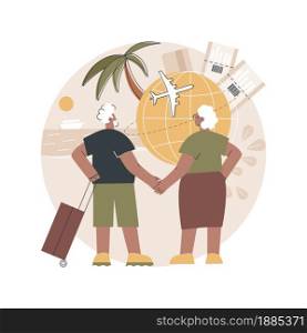 Retirement travel abstract concept vector illustration. Pension traveling, retirement savings, medical care, cover travel expenses, elderly people, insurance, trip destination abstract metaphor.. Retirement travel abstract concept vector illustration.
