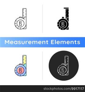 Retractable flexible rule icon. Tape measure. Metal strip with linear-measurement markings. Measuring size and distance. Linear black and RGB color styles. Isolated vector illustrations. Retractable flexible rule icon