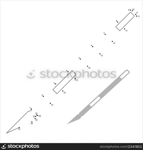 Retractable Razor Paper Cutter Knife Icon Connect The Dots Vector Art Illustration, Puzzle Game Containing A Sequence Of Numbered Dots