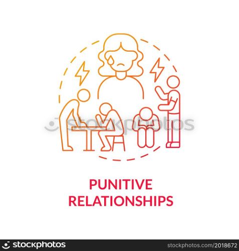 Retributive partner concept icon. Physical and emotional abuse. Punishment for nothing abstract idea thin line illustration. Unreasonable punishment. Vector isolated outline color drawing. Retributive partner concept icon
