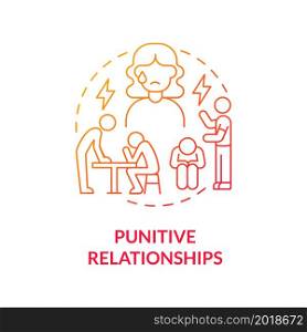 Retributive partner concept icon. Physical and emotional abuse. Punishment for nothing abstract idea thin line illustration. Unreasonable punishment. Vector isolated outline color drawing. Retributive partner concept icon