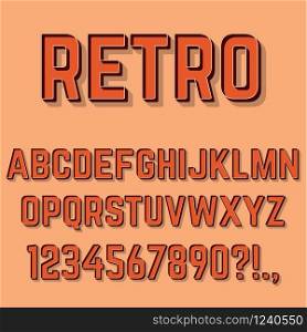 Retro 3D Alphabet Letters, Numbers and Symbols. Retro Typography . Vector