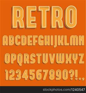 Retro 3D Alphabet Letters, Numbers and Symbols. Retro Typography with Rich Colors. Vector