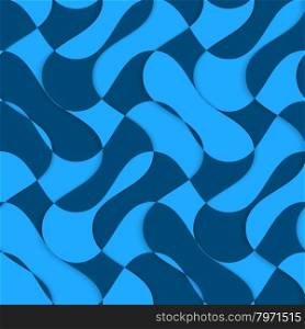 Retro 3D blue overlaying waves.Abstract layered pattern. Bright colored background with realistic shadow and thee dimentional effect.