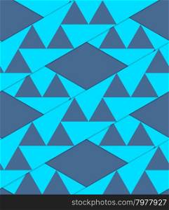 Retro 3D blue stripes with triangles crossed.Abstract layered pattern. Bright colored background with realistic shadow and thee dimensional effect.