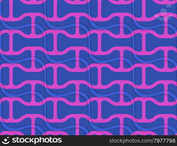 Retro 3D blue wavy with pink net.Abstract layered pattern. Bright colored background with realistic shadow and thee dimensional effect.