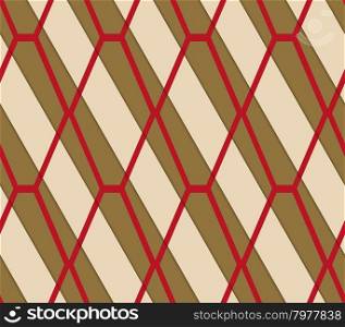 Retro 3D brown and red diamond net.Abstract layered pattern. Bright colored background with realistic shadow and thee dimensional effect.