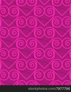 Retro 3D deep pink swirly hearts.Abstract layered pattern. Bright colored background with realistic shadow and thee dimensional effect.