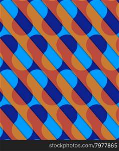 Retro 3D diagonal cut blue and orange waves.Abstract layered pattern. Bright colored background with realistic shadow and thee dimensional effect.