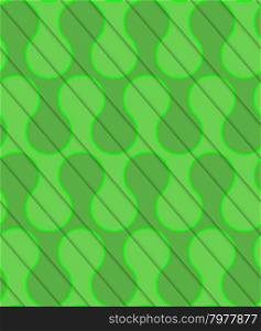 Retro 3D diagonal cut green waves.Abstract layered pattern. Bright colored background with realistic shadow and thee dimensional effect.