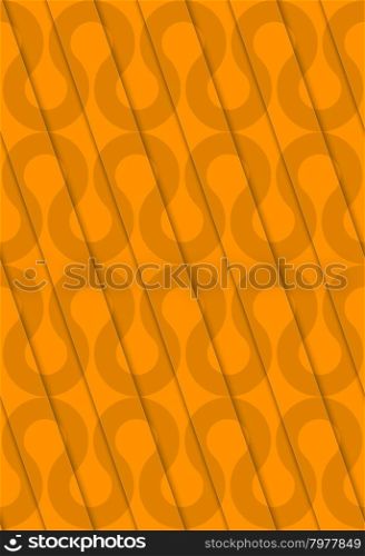 Retro 3D diagonal cut orange waves.Abstract layered pattern. Bright colored background with realistic shadow and thee dimensional effect.