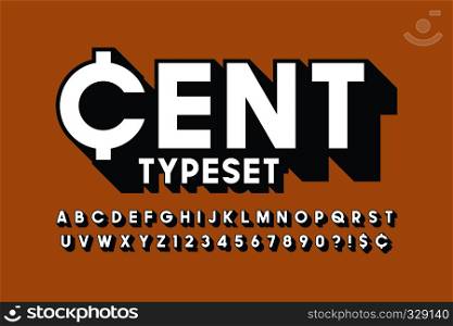 Retro 3d display font design, alphabet, letters and numbers. Swatch color control. Retro 3d display font design, alphabet, letters