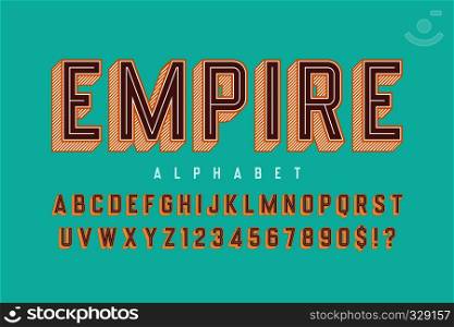 Retro 3d empire display font design, alphabet, letters and numbers. Swatch color control. Retro 3d empire display font design, alphabet, letters