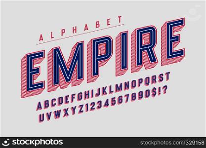 Retro 3d empire display font design, alphabet, letters and numbers. Swatch color control. Retro 3d empire display font design, alphabet, letters
