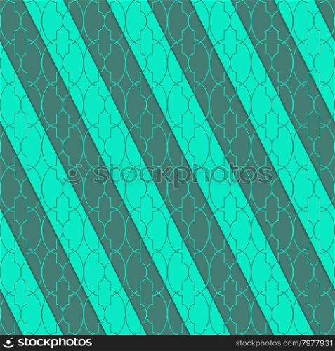 Retro 3D green oval Marrakech.Abstract layered pattern. Bright colored background with realistic shadow and thee dimensional effect.